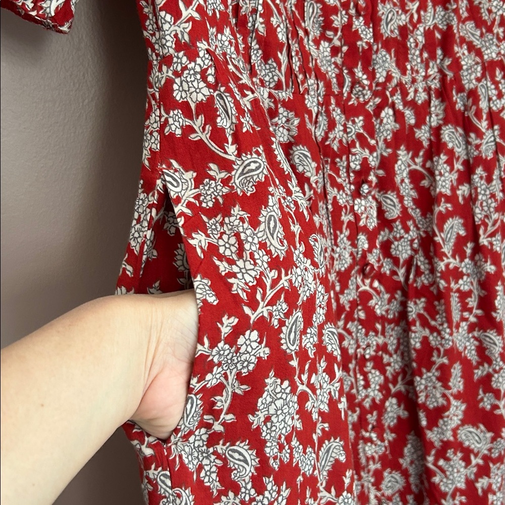 Madewell Pintucked Puff-Sleeve Midi Dress Floral Boho in Ground Madder Size 2 - Picture 9 of 15